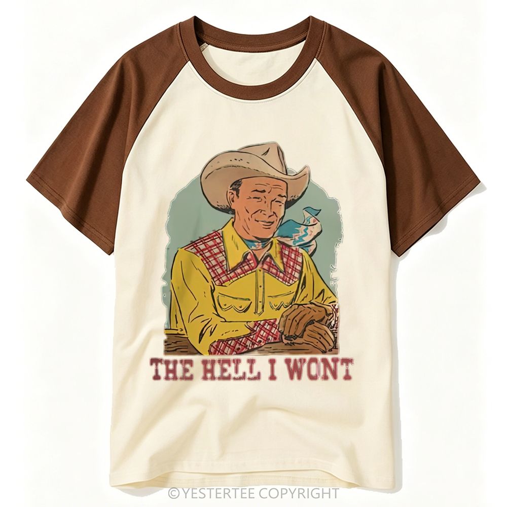 Yestertee Retro Comic Cowboy Portrait Sassy Slogan Baseball T-shirt