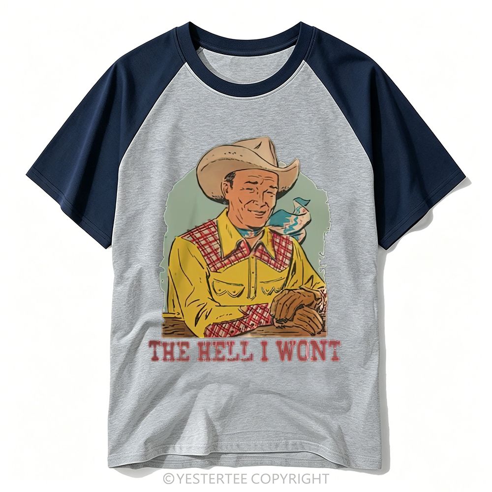 Yestertee Retro Comic Cowboy Portrait Sassy Slogan Baseball T-shirt