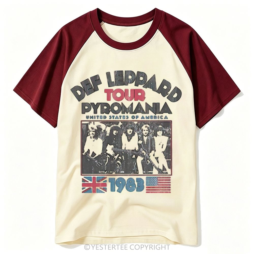 Yestertee 1983 Hard Rock Band Tour Distressed Photo Baseball T-shirt