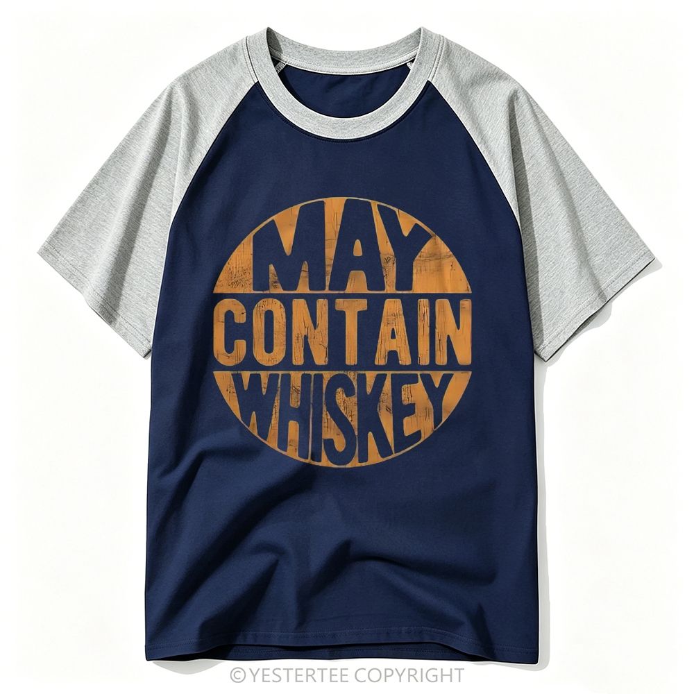 Yestertee Distressed Circular Whiskey Warning Text Vintage Baseball T-shirt