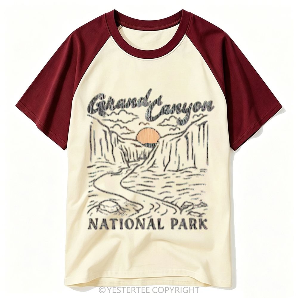Yestertee Line Art Sunset Canyon National Park Landscape Baseball T-shirt