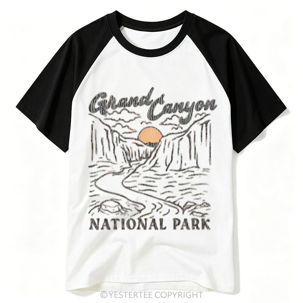 Yestertee Line Art Sunset Canyon National Park Landscape Baseball T-shirt
