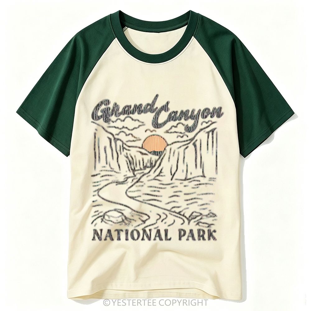 Yestertee Line Art Sunset Canyon National Park Landscape Baseball T-shirt