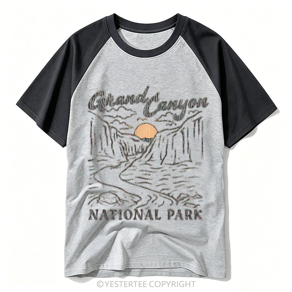 Yestertee Line Art Sunset Canyon National Park Landscape Baseball T-shirt