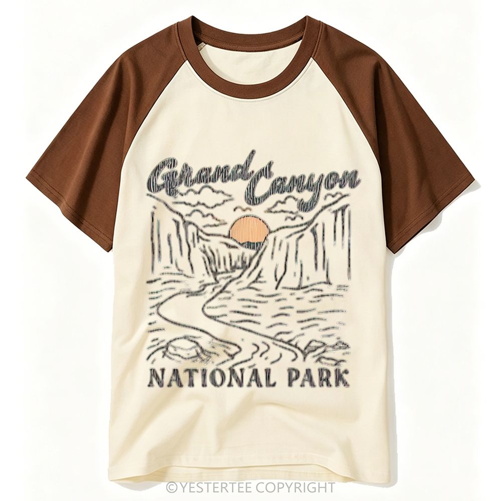 Yestertee Line Art Sunset Canyon National Park Landscape Baseball T-shirt
