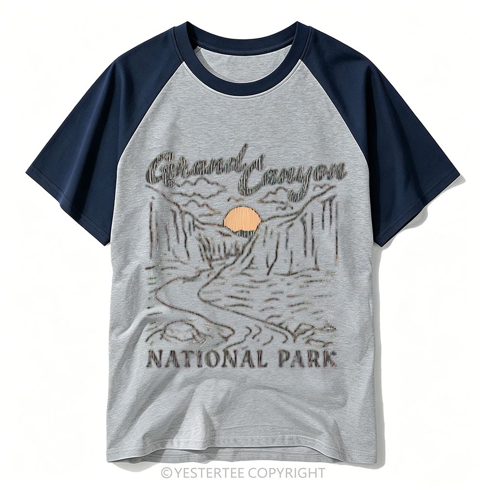 Yestertee Line Art Sunset Canyon National Park Landscape Baseball T-shirt