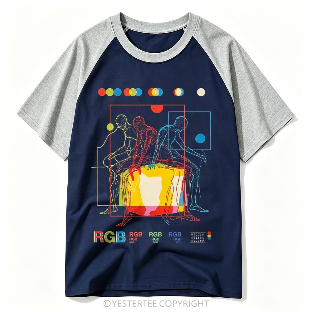 RGB Color Theory Abstract Human Line Art Baseball T-shirt 