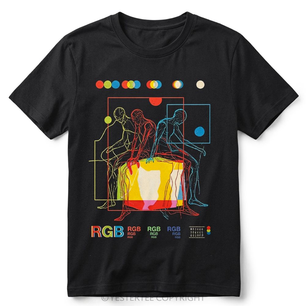 RGB Color Theory Abstract Human Line Art Retro Cotton T-Shirt 