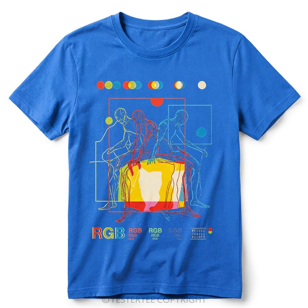 RGB Color Theory Abstract Human Line Art Retro Cotton T-Shirt 