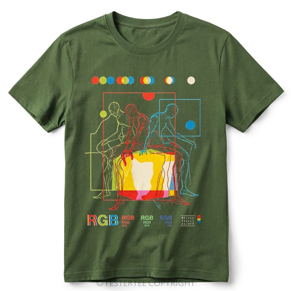 RGB Color Theory Abstract Human Line Art Retro Cotton T-Shirt 