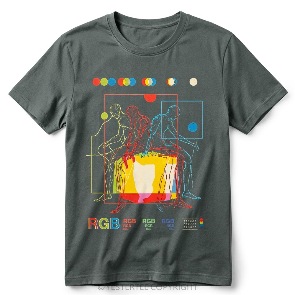 RGB Color Theory Abstract Human Line Art Retro Cotton T-Shirt 