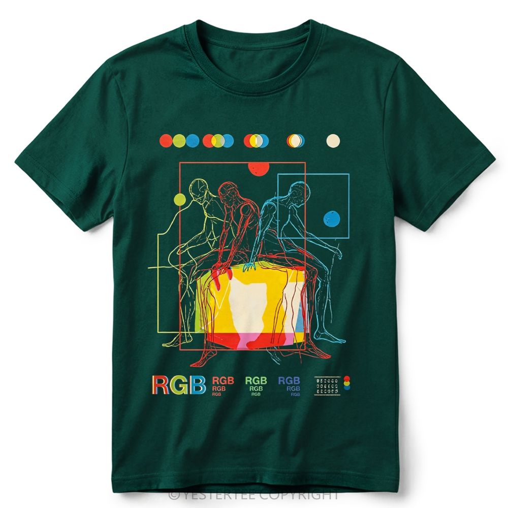 RGB Color Theory Abstract Human Line Art Retro Cotton T-Shirt 