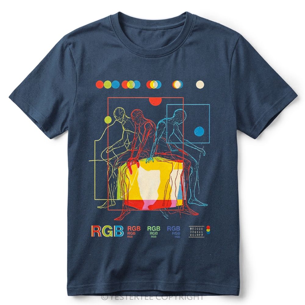 RGB Color Theory Abstract Human Line Art Retro Cotton T-Shirt 