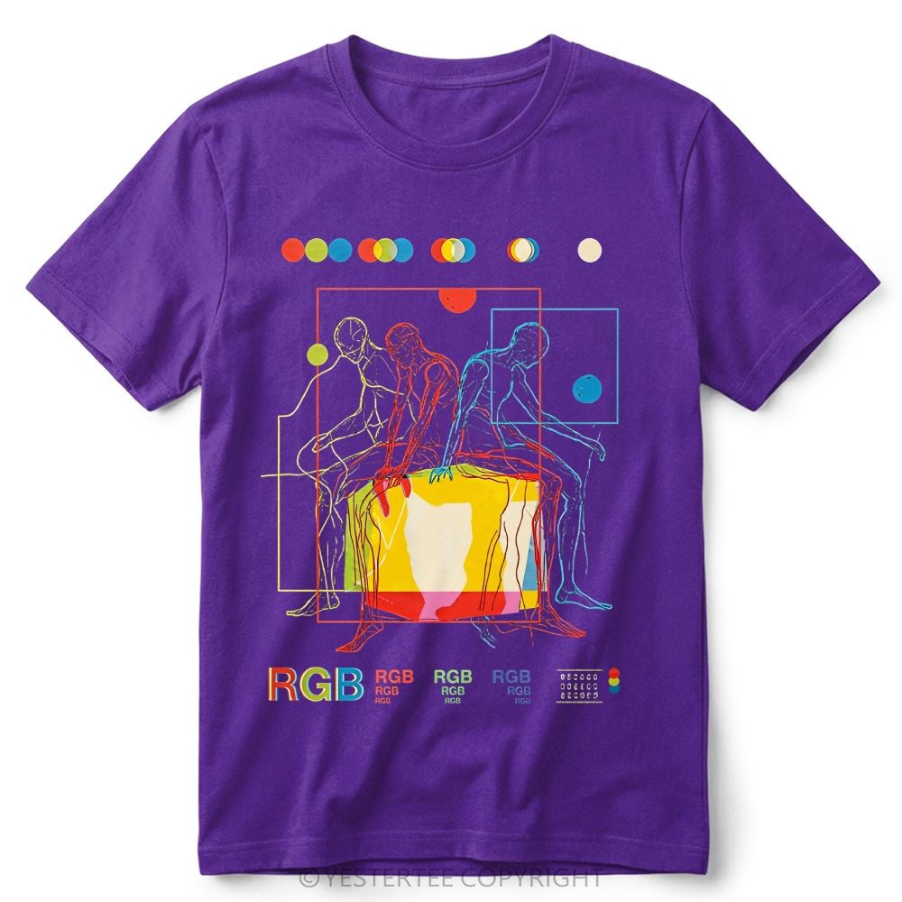 RGB Color Theory Abstract Human Line Art Retro Cotton T-Shirt 