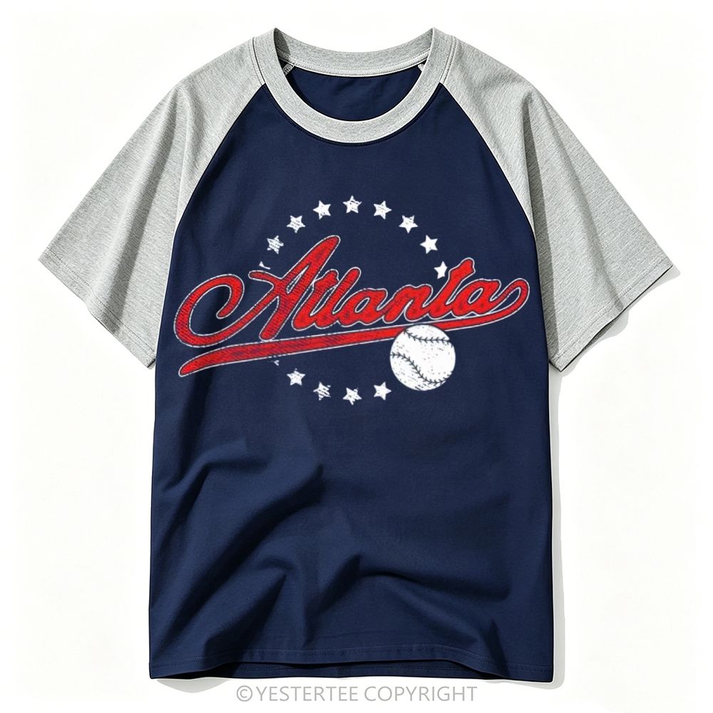 Atlanta Script Baseball Star Circle Patriotic Sports Baseball T-shirt