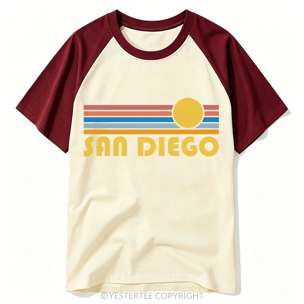 70s Groovy Boston Massachusetts Retro Horizontal Stripe Script Baseball T-shirt
