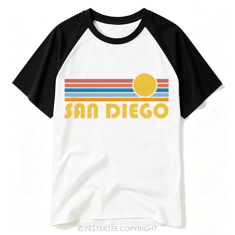 70s Groovy Boston Massachusetts Retro Horizontal Stripe Script Baseball T-shirt