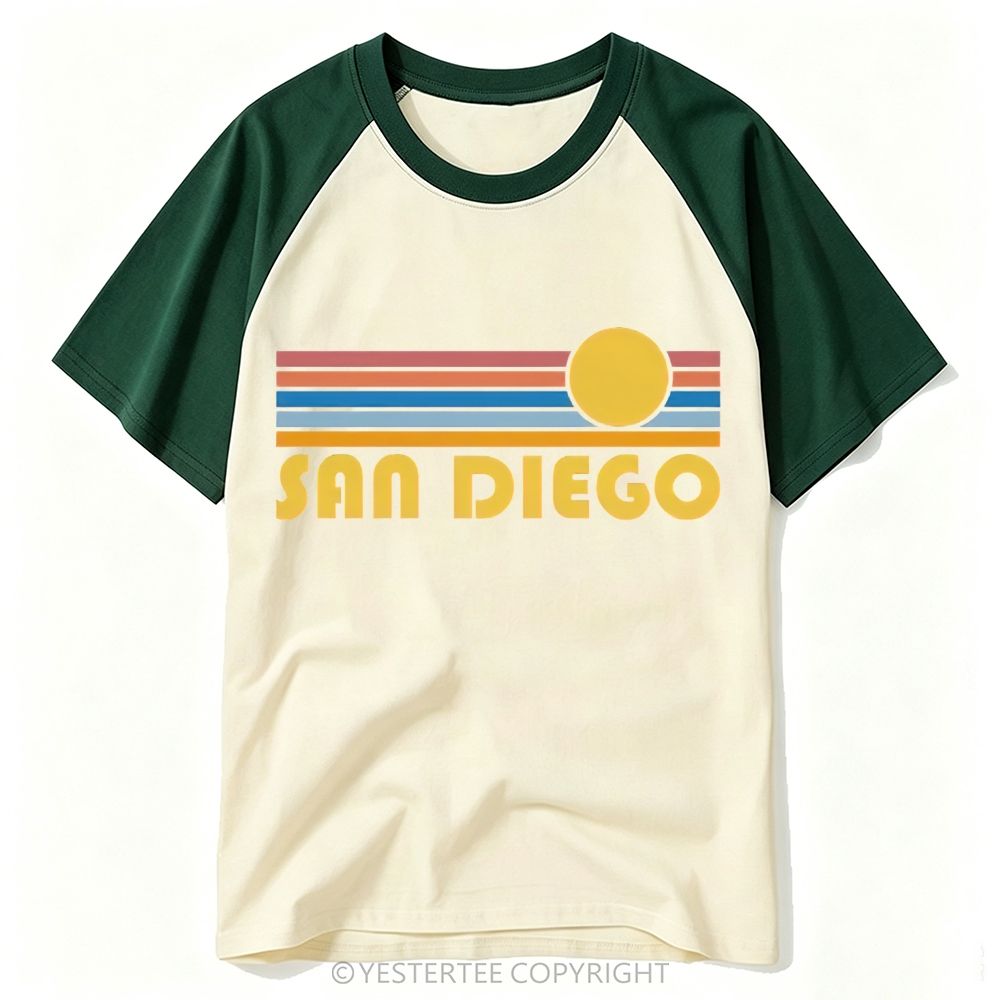70s Groovy Boston Massachusetts Retro Horizontal Stripe Script Baseball T-shirt
