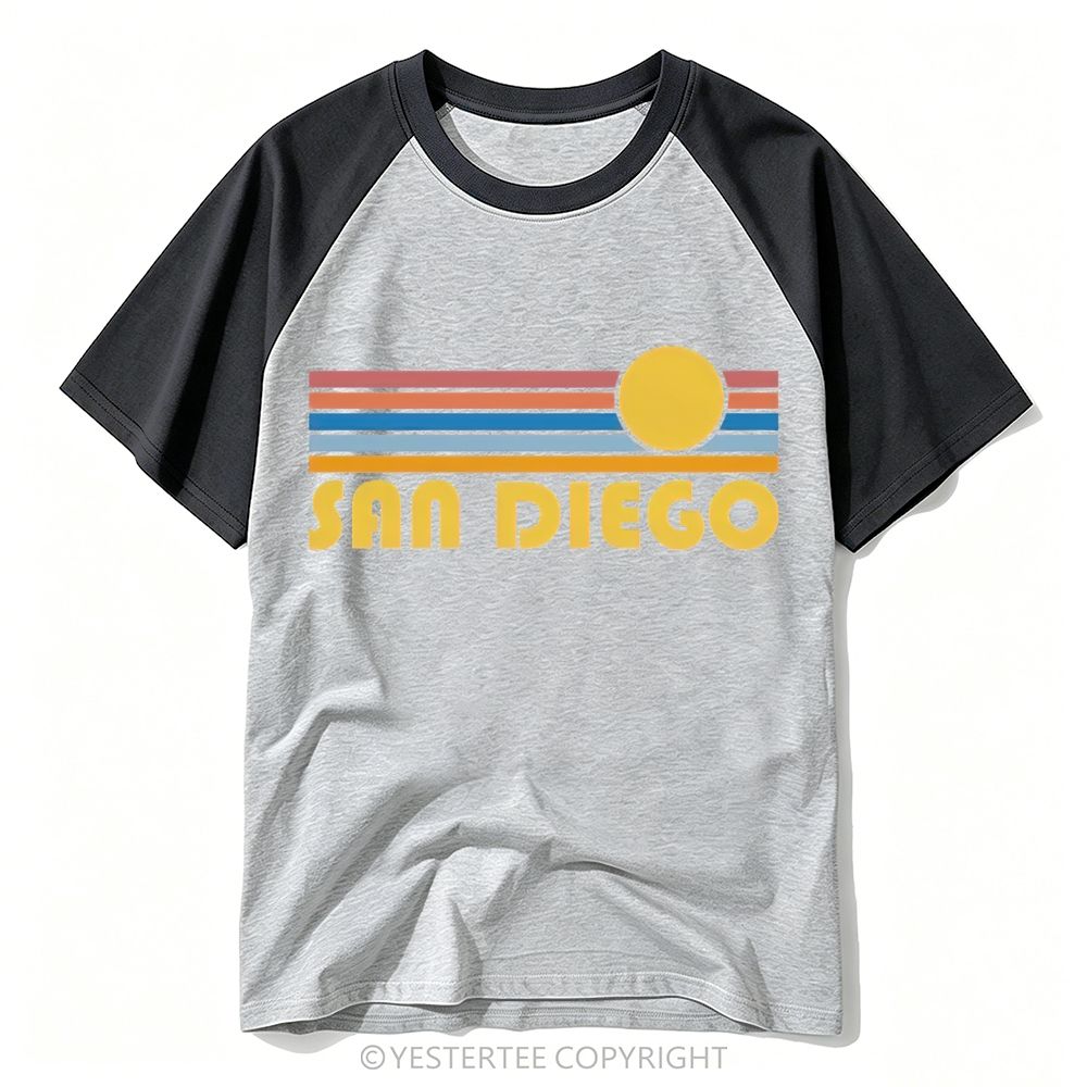 70s Groovy Boston Massachusetts Retro Horizontal Stripe Script Baseball T-shirt