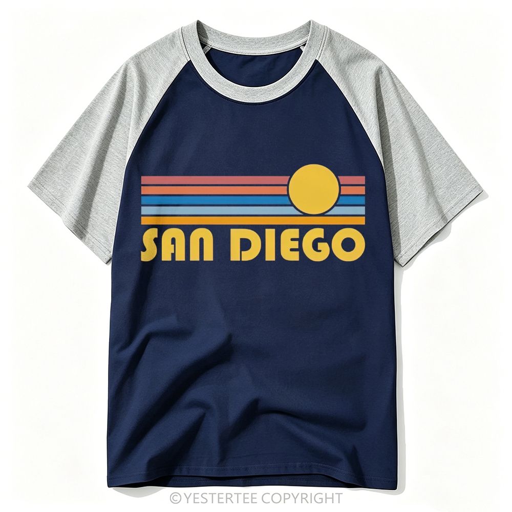 70s Groovy Boston Massachusetts Retro Horizontal Stripe Script Baseball T-shirt