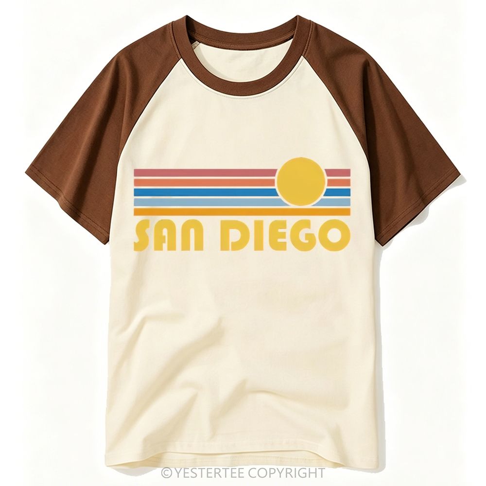 70s Groovy Boston Massachusetts Retro Horizontal Stripe Script Baseball T-shirt