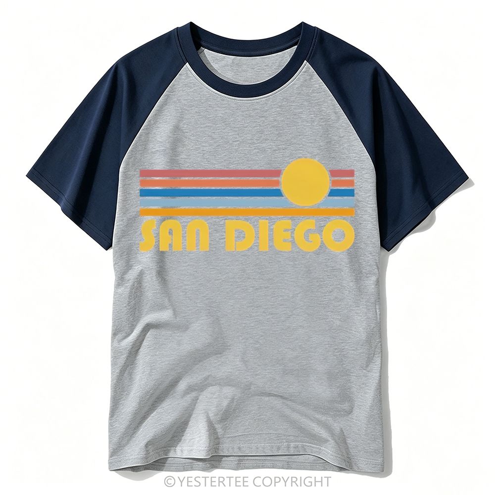 70s Groovy Boston Massachusetts Retro Horizontal Stripe Script Baseball T-shirt