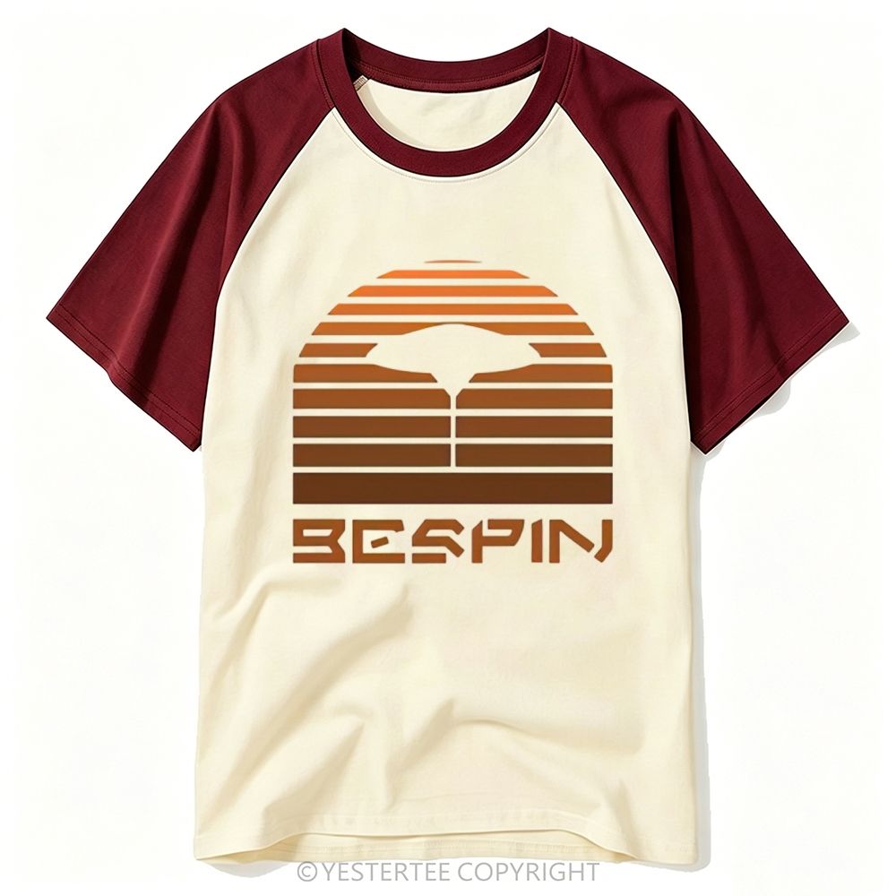 Yestertee Retro Gradient Striped Cloud City Silhouette Space Graphic Baseball T-shirt