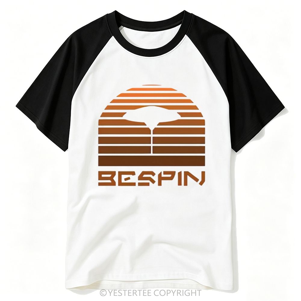 Yestertee Retro Gradient Striped Cloud City Silhouette Space Graphic Baseball T-shirt