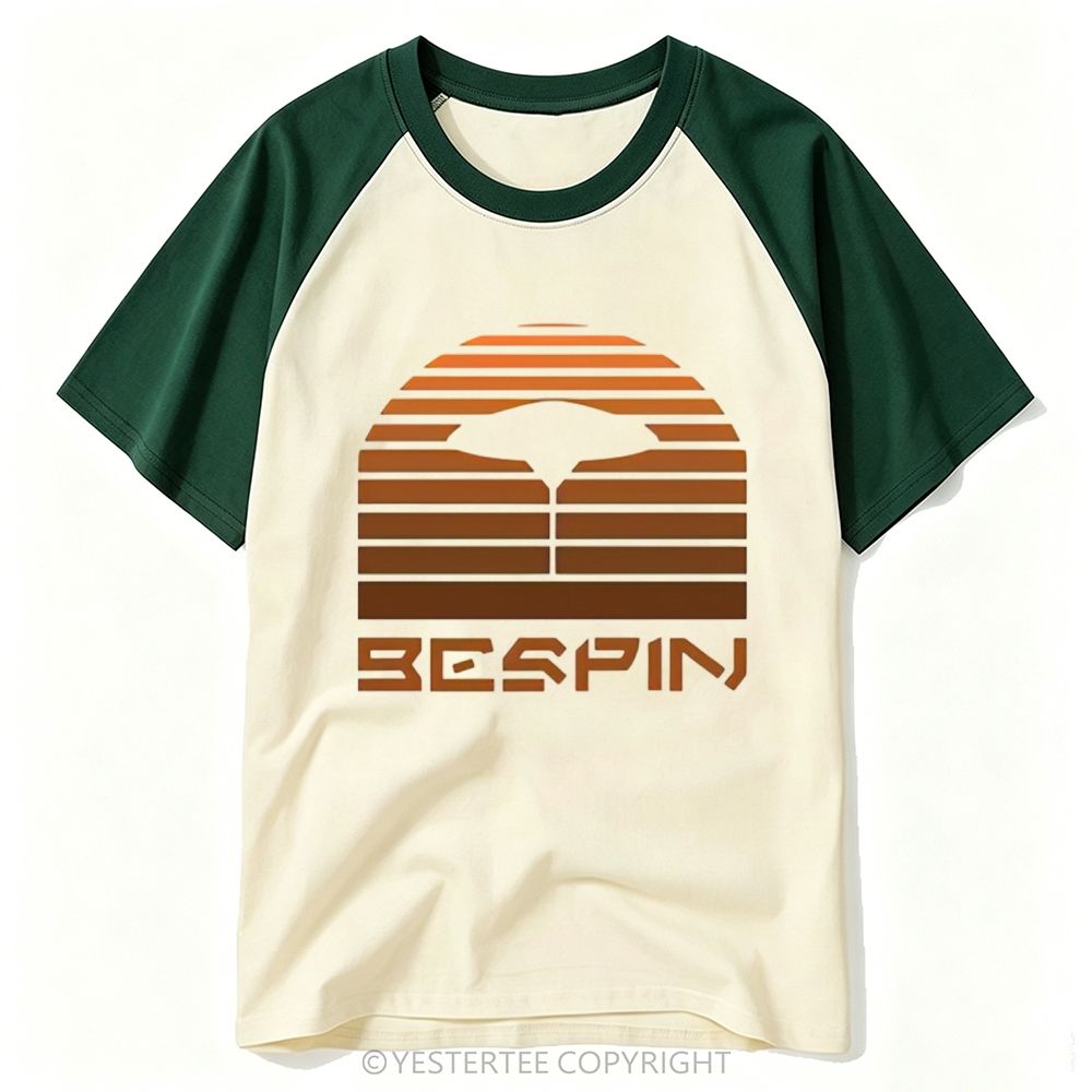 Yestertee Retro Gradient Striped Cloud City Silhouette Space Graphic Baseball T-shirt