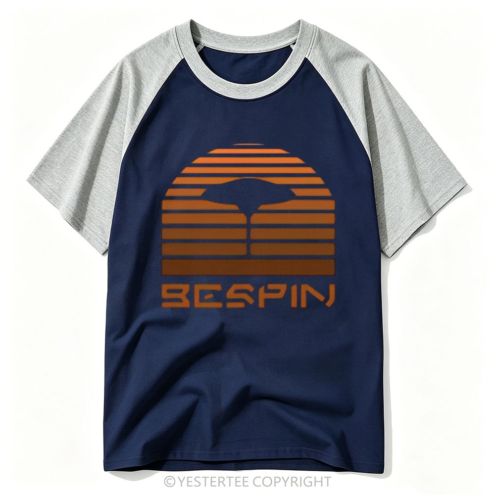 Yestertee Retro Gradient Striped Cloud City Silhouette Space Graphic Baseball T-shirt