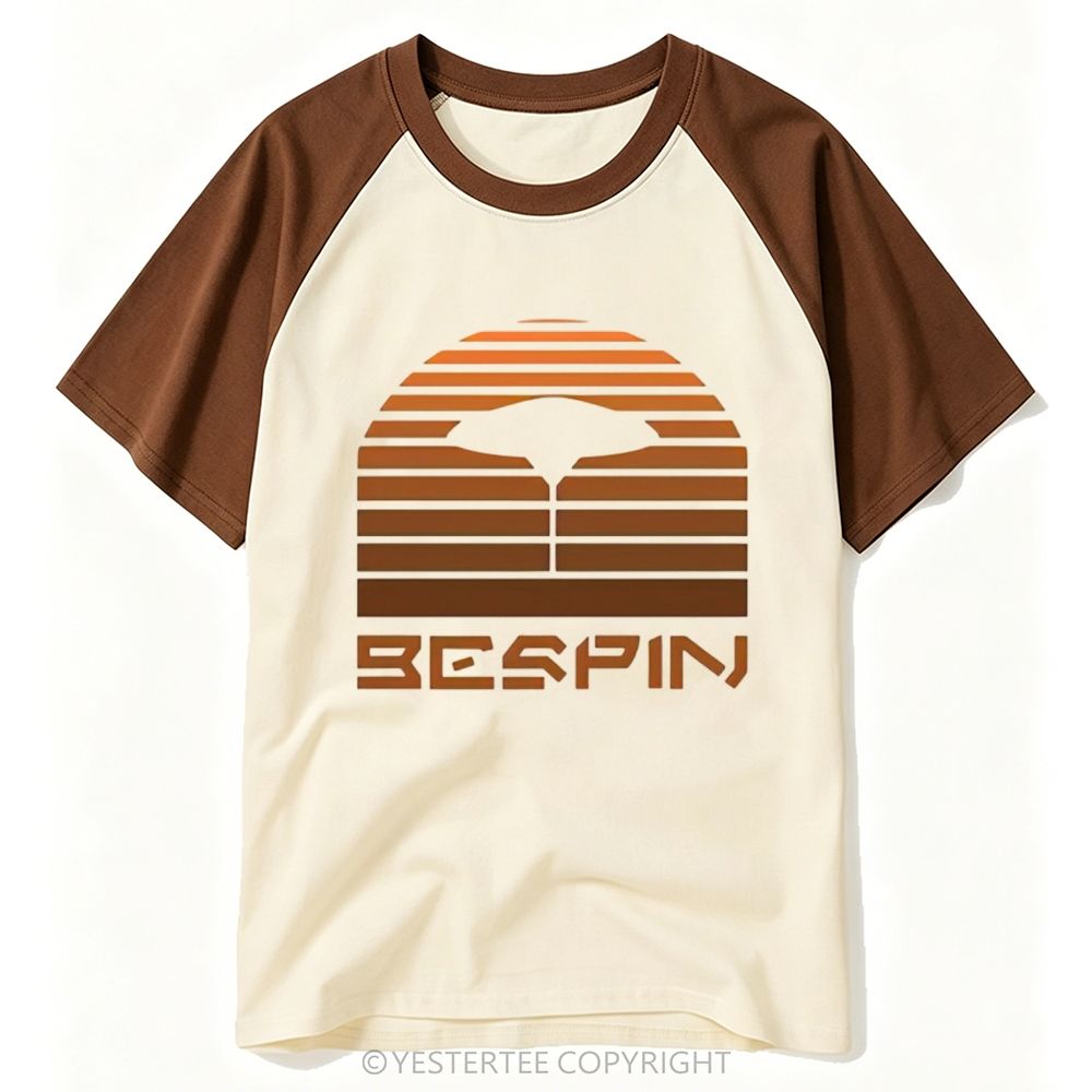 Yestertee Retro Gradient Striped Cloud City Silhouette Space Graphic Baseball T-shirt