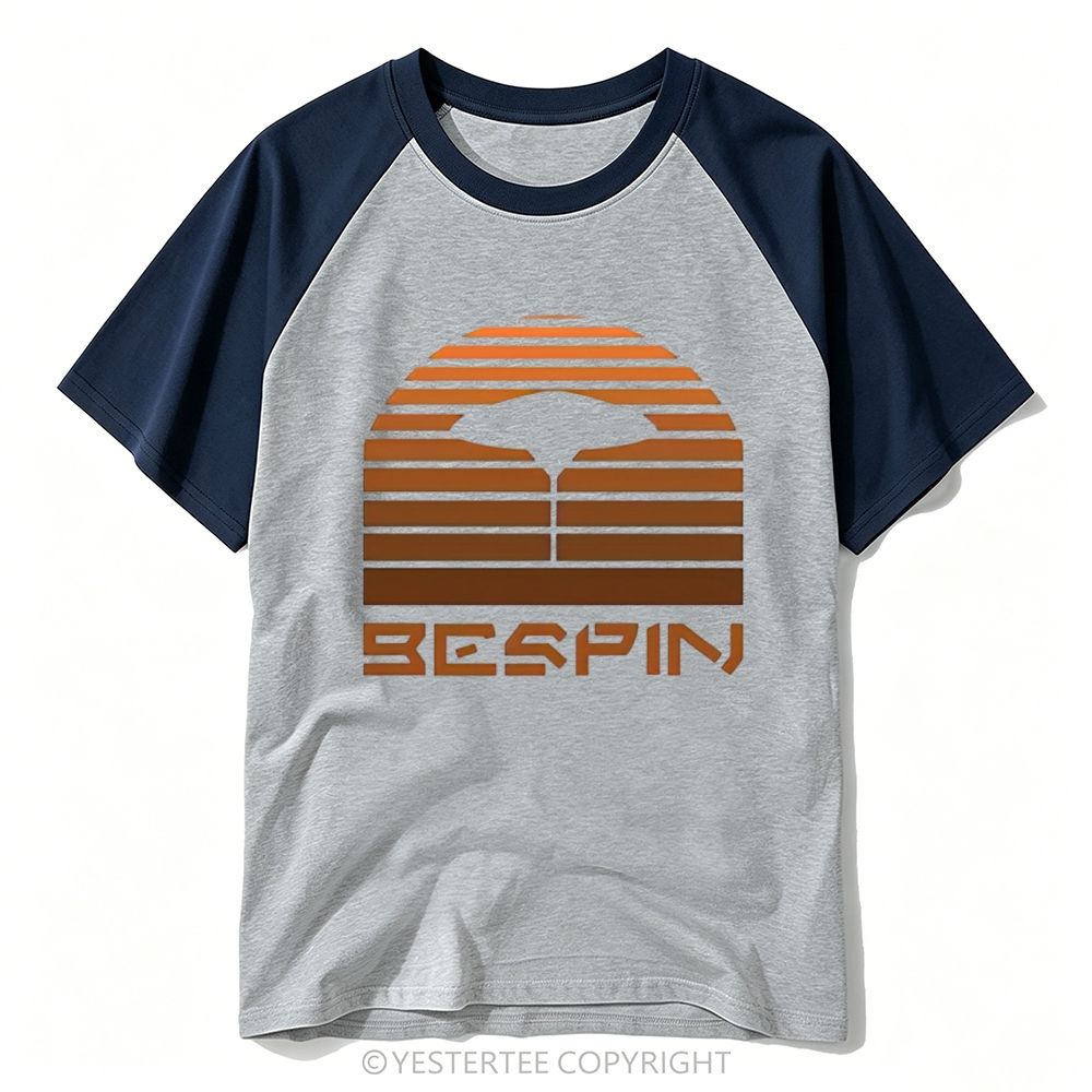 Yestertee Retro Gradient Striped Cloud City Silhouette Space Graphic Baseball T-shirt