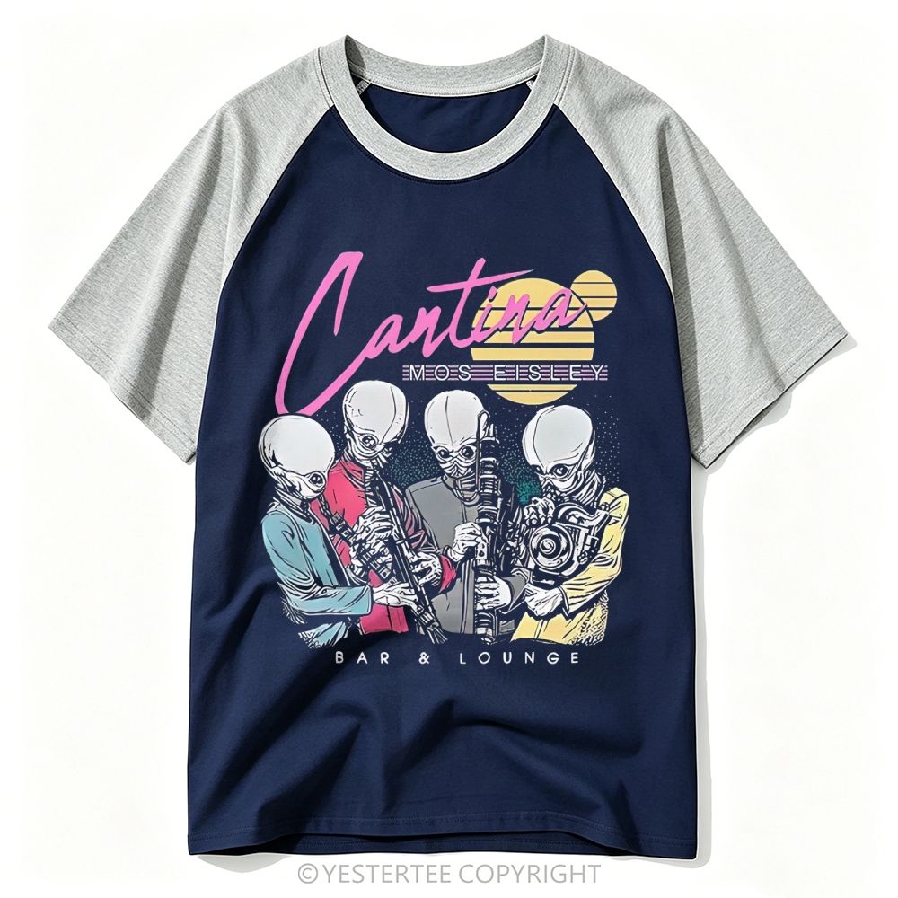 Yestertee Retro Alien Band Cantina Bar Sunset Navy Heather  Baseball T-shirt