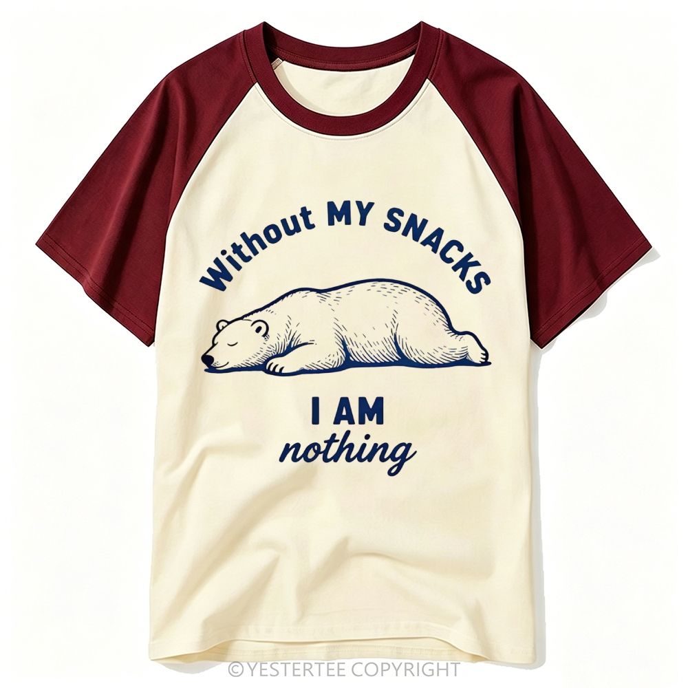 Yestertee Sleepy Lazy Polar Bear Snack Lover Curved Quote Baseball T-shirt 