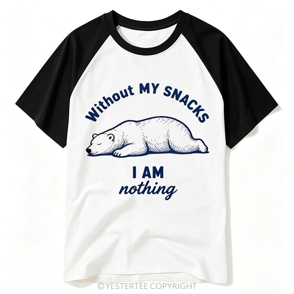 Yestertee Sleepy Lazy Polar Bear Snack Lover Curved Quote Baseball T-shirt 