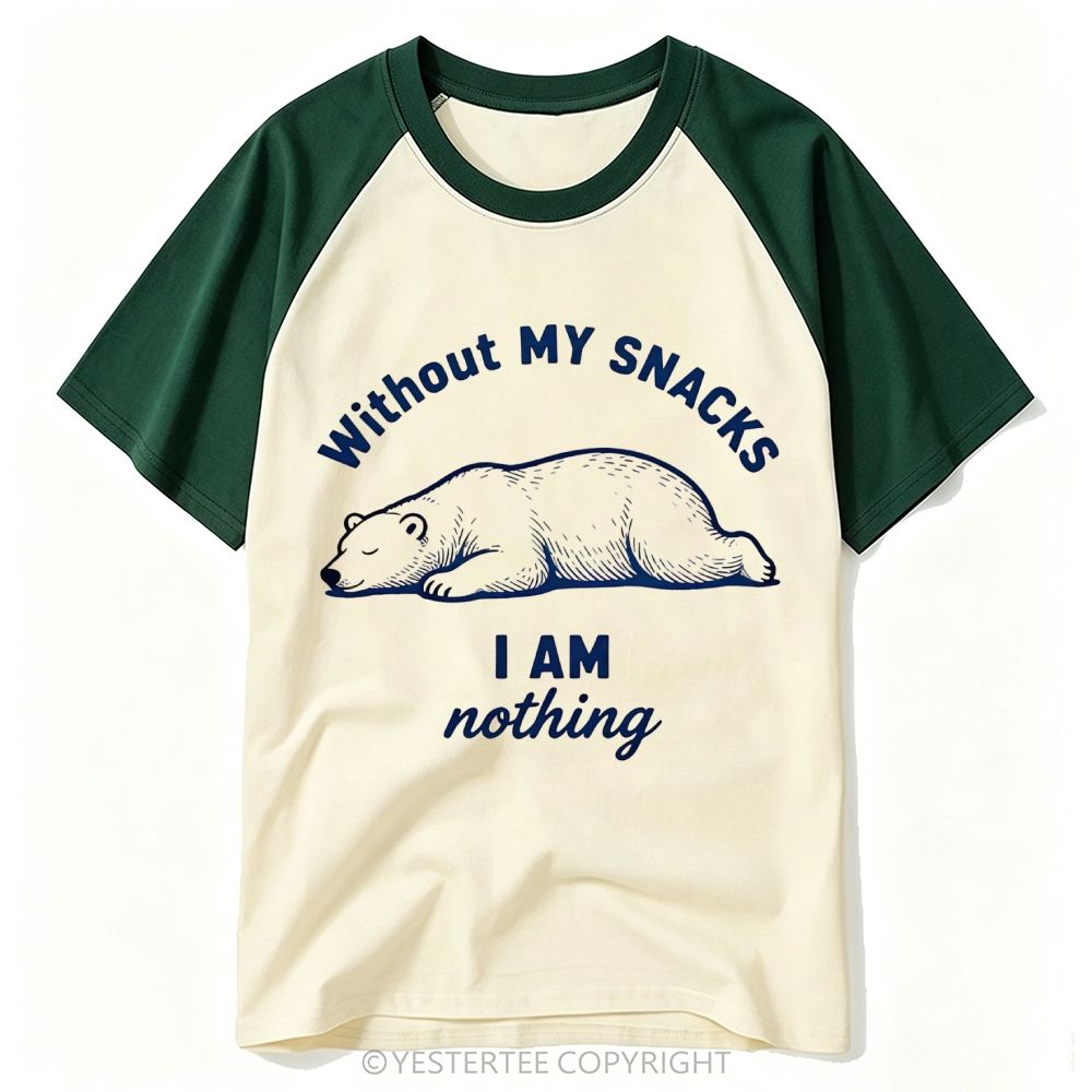 Yestertee Sleepy Lazy Polar Bear Snack Lover Curved Quote Baseball T-shirt 