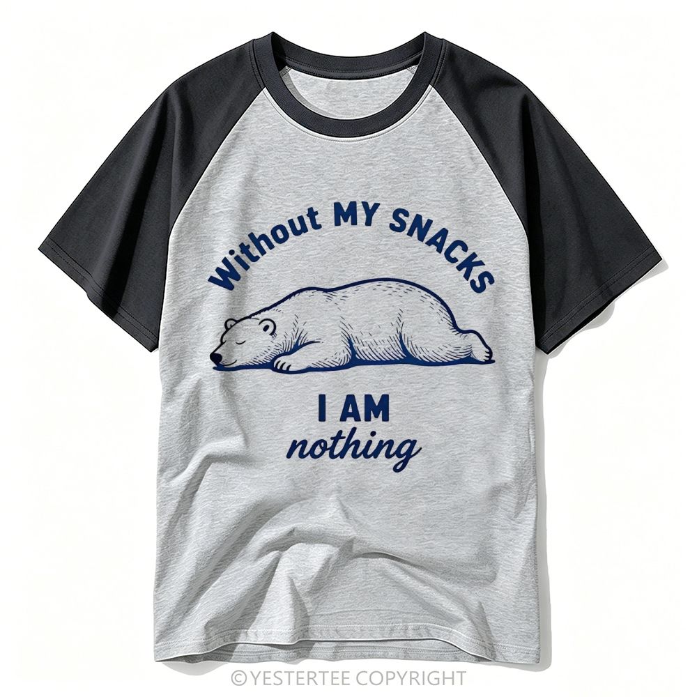 Yestertee Sleepy Lazy Polar Bear Snack Lover Curved Quote Baseball T-shirt 