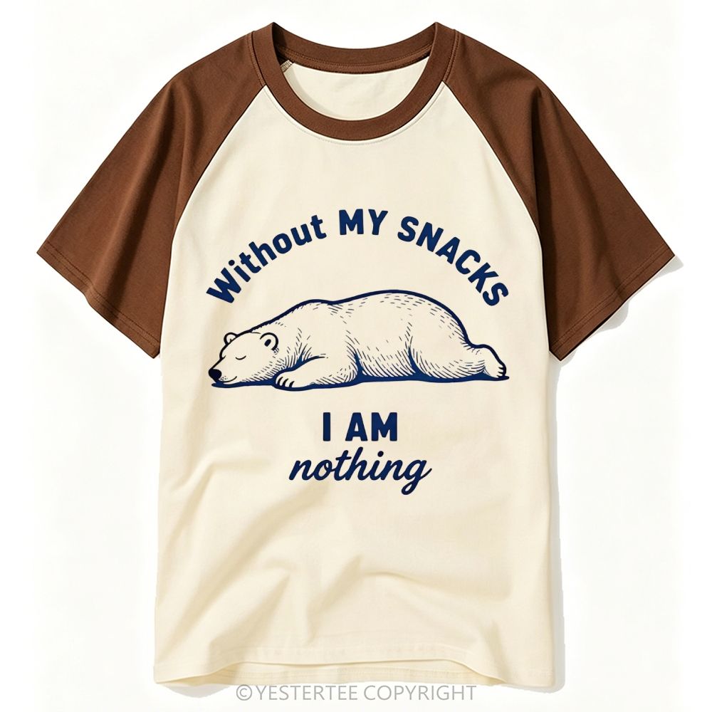 Yestertee Sleepy Lazy Polar Bear Snack Lover Curved Quote Baseball T-shirt 