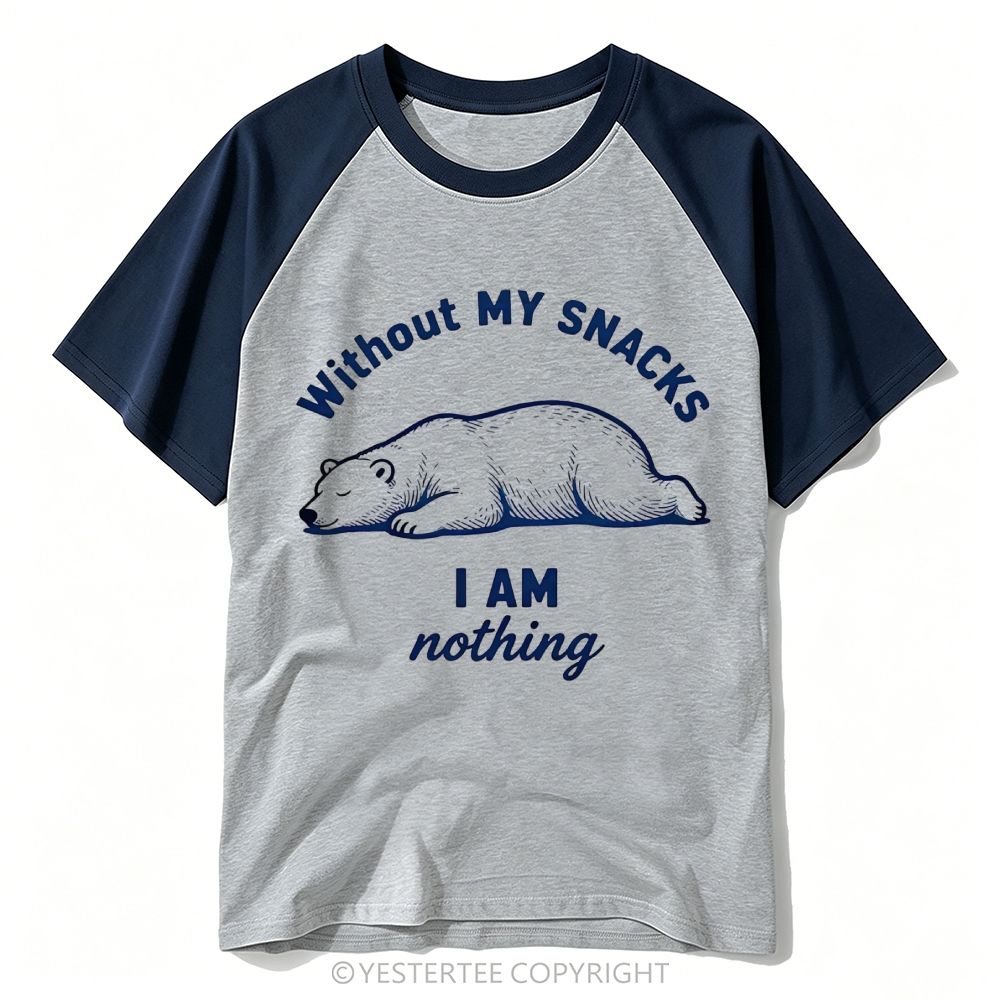 Yestertee Sleepy Lazy Polar Bear Snack Lover Curved Quote Baseball T-shirt 