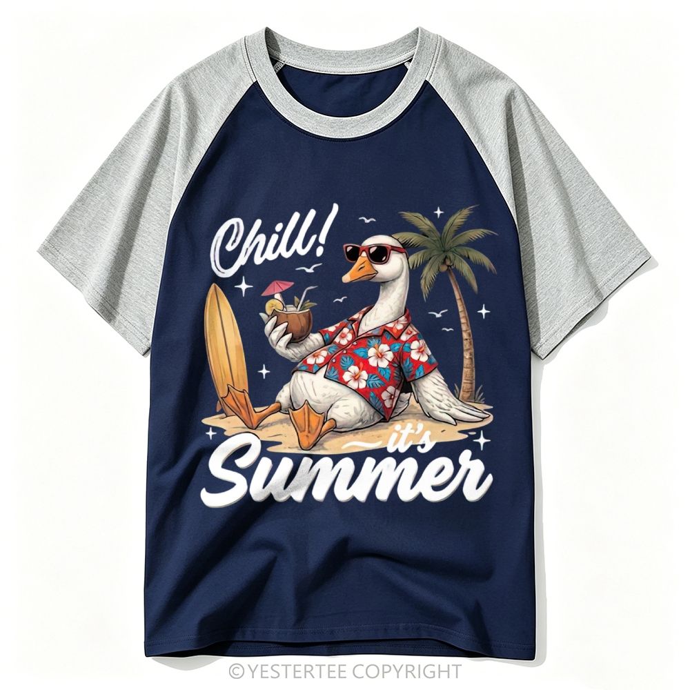 Yestertee Tropical Summer Surf Duck Sunglasses Coconut Cocktail Graphic Baseball T-shirt 