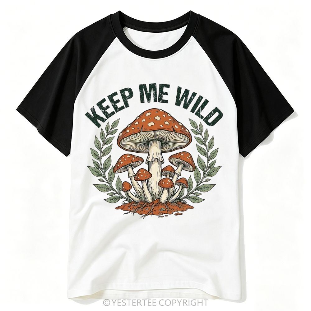 Woodcut Fly Agaric Mushroom Laurel Wreath Wild Quote Baseball T-shirt