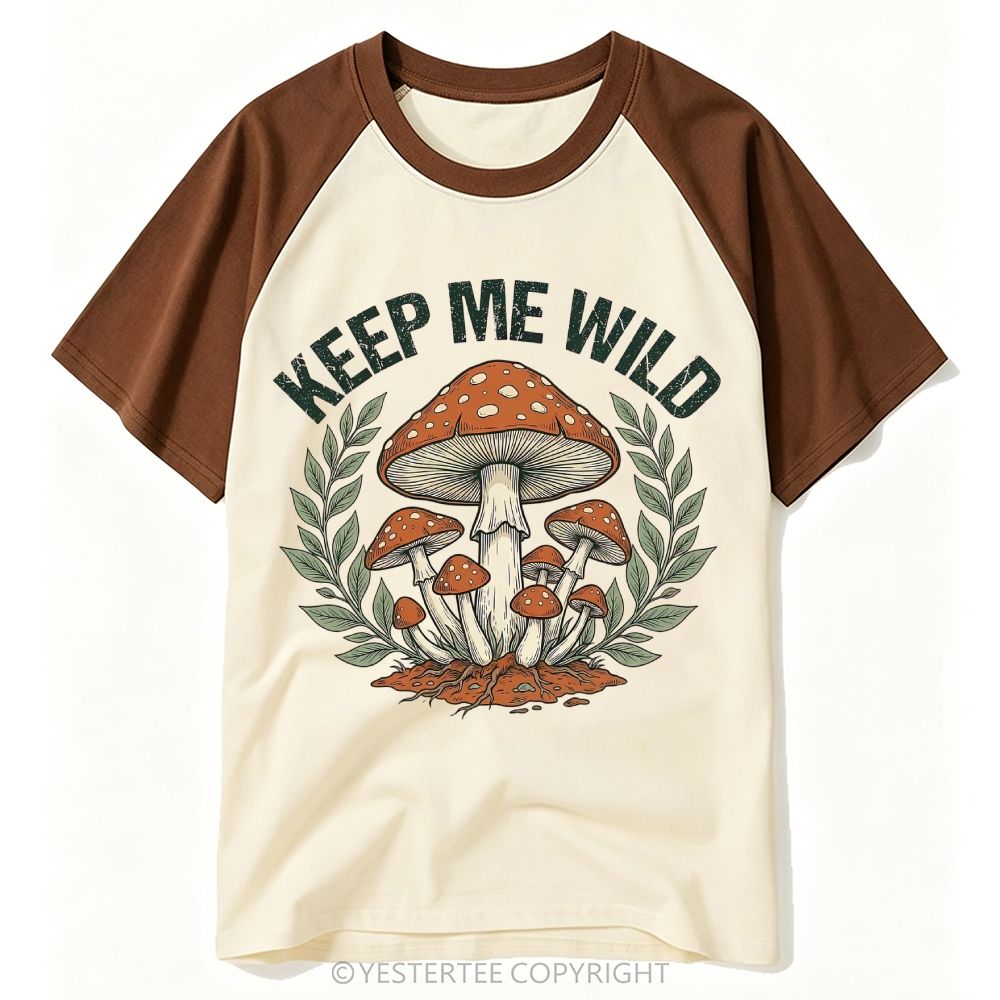 Woodcut Fly Agaric Mushroom Laurel Wreath Wild Quote Baseball T-shirt