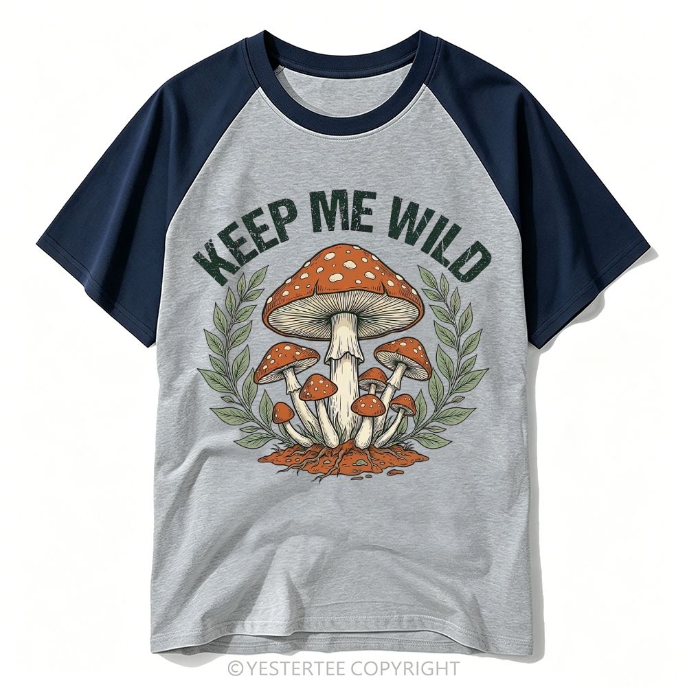 Woodcut Fly Agaric Mushroom Laurel Wreath Wild Quote Baseball T-shirt