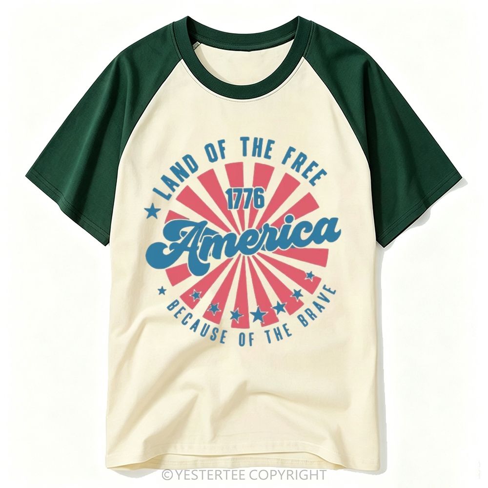 Yestertee 1776 Patriotic Sunburst Star America Script Baseball T-shirt