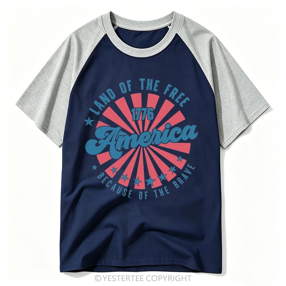 Yestertee 1776 Patriotic Sunburst Star America Script Baseball T-shirt