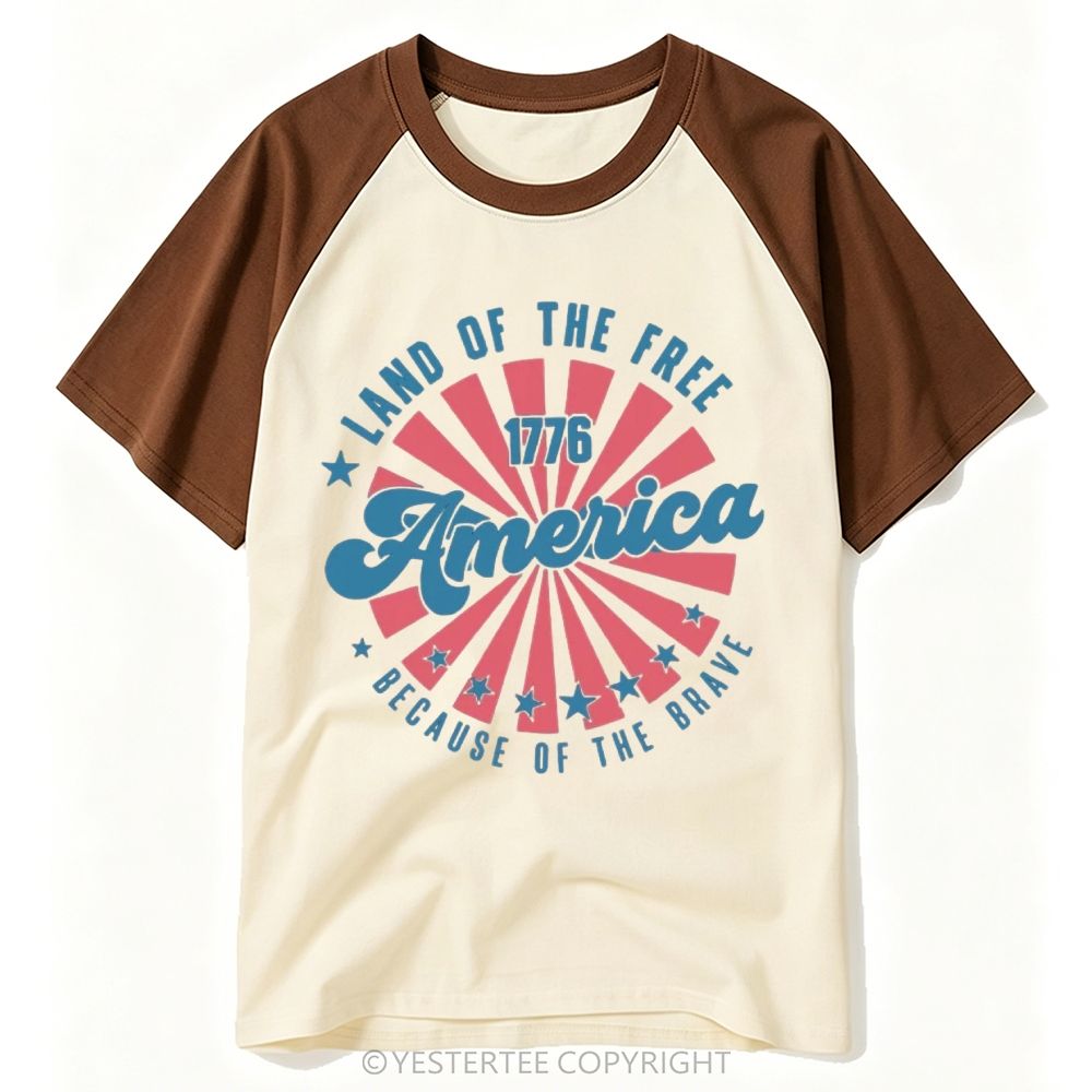 Yestertee 1776 Patriotic Sunburst Star America Script Baseball T-shirt