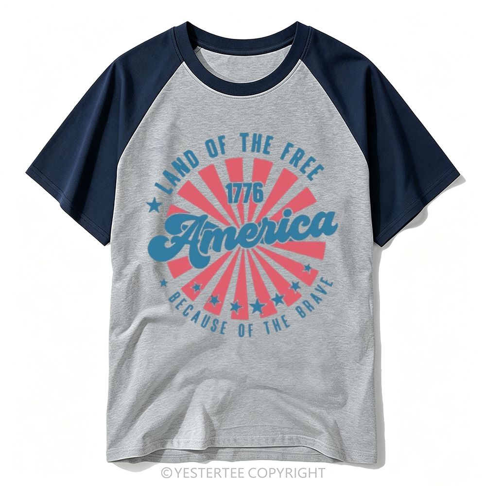 Yestertee 1776 Patriotic Sunburst Star America Script Baseball T-shirt