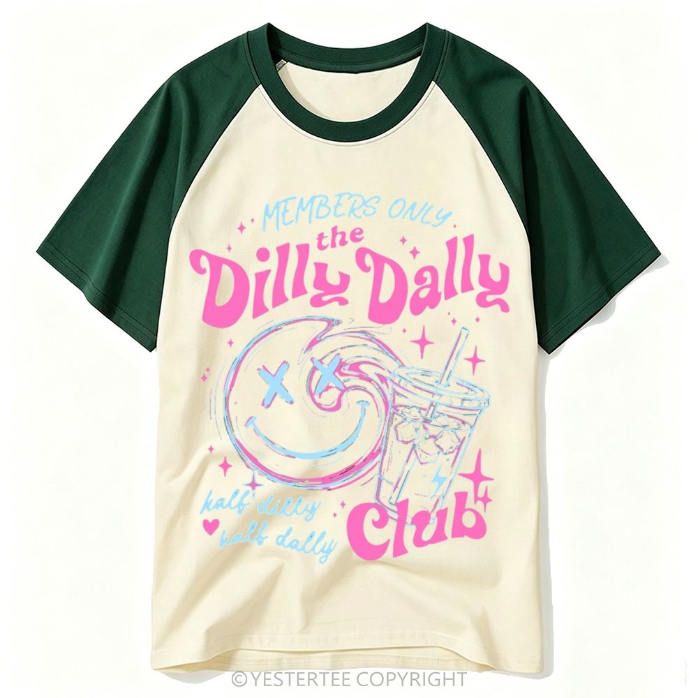 Yestertee Y2K Neon Pink Blue Smiley Iced Drink Dilly Dally Club Baseball T-shirt