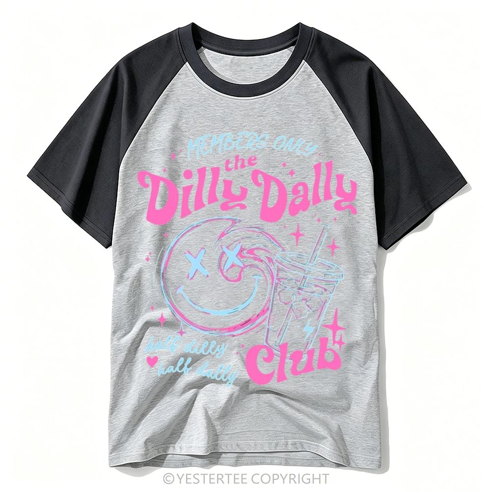 Yestertee Y2K Neon Pink Blue Smiley Iced Drink Dilly Dally Club Baseball T-shirt