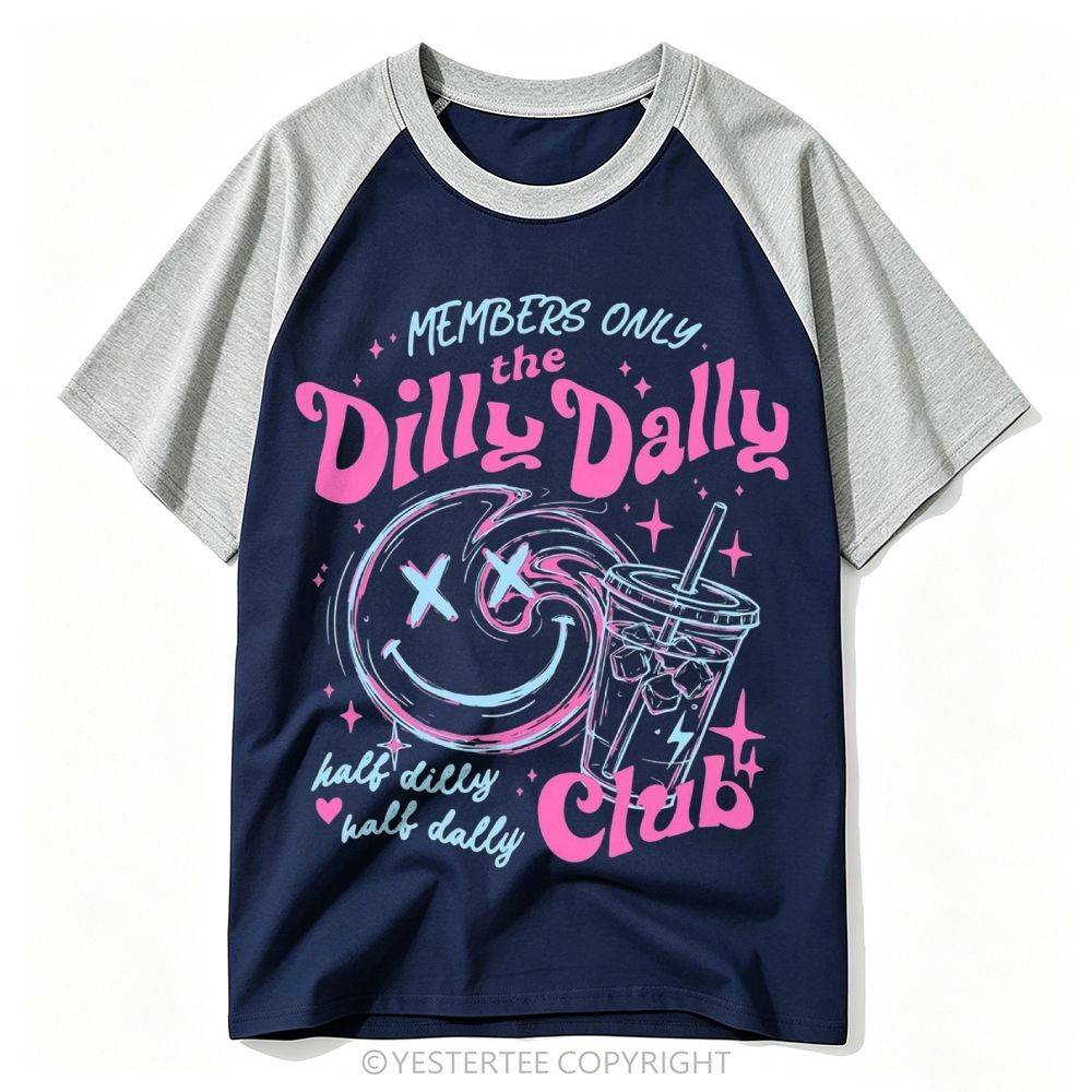 Yestertee Y2K Neon Pink Blue Smiley Iced Drink Dilly Dally Club Baseball T-shirt